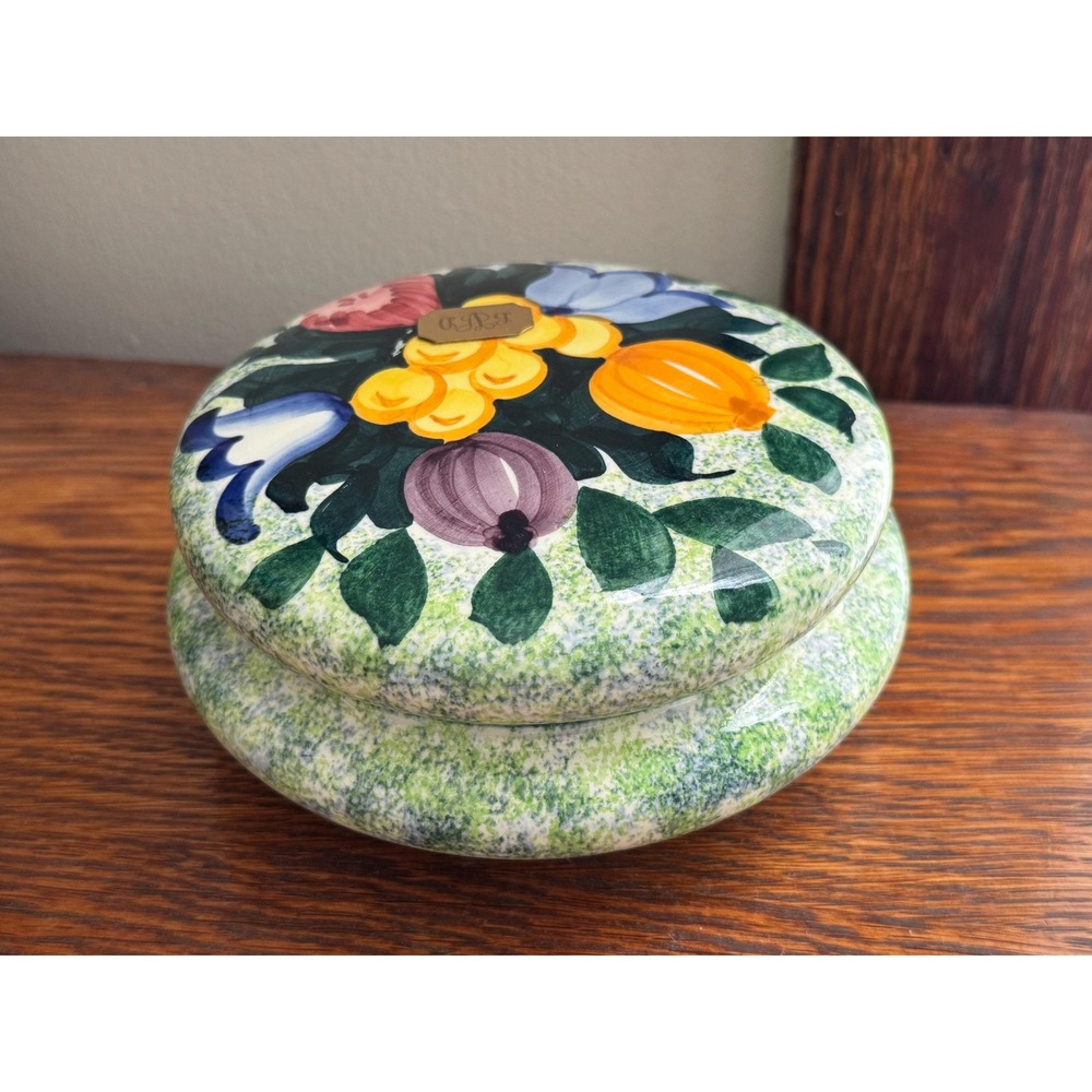 Vintage Schramberg Germany Ceramic Trinket Box: Hand-Painted Floral Decor
